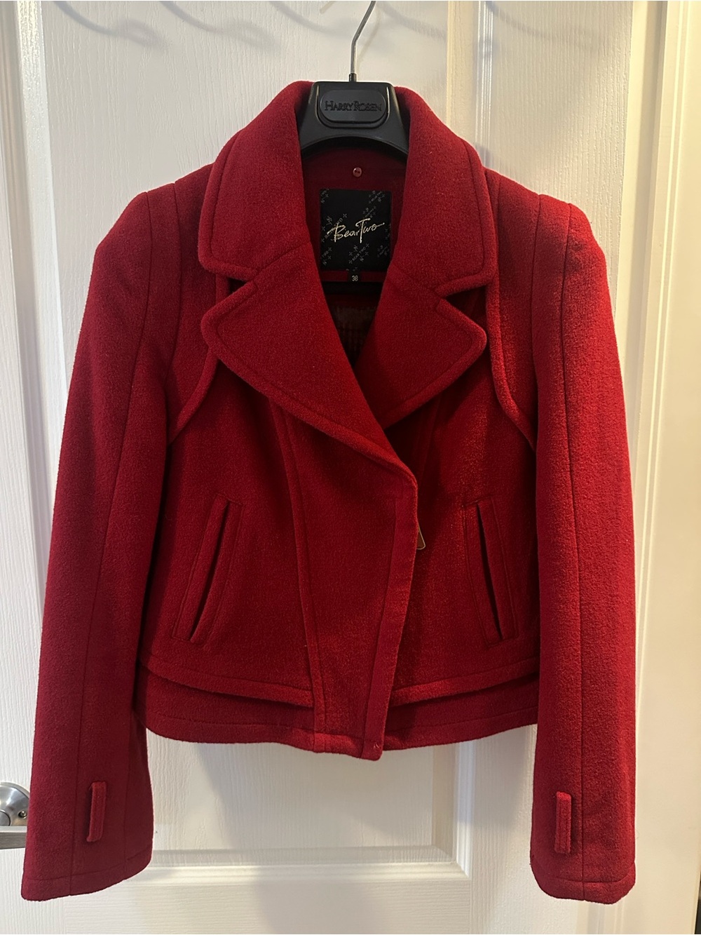 BearTwo Cherry Red Moto Jacket Size 38 Like New